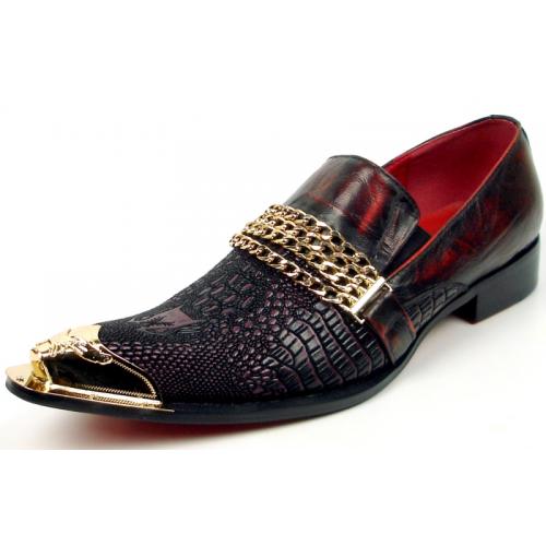 Fiesso Burgundy Genuine Leather Metal Tip Loafers FI7435.